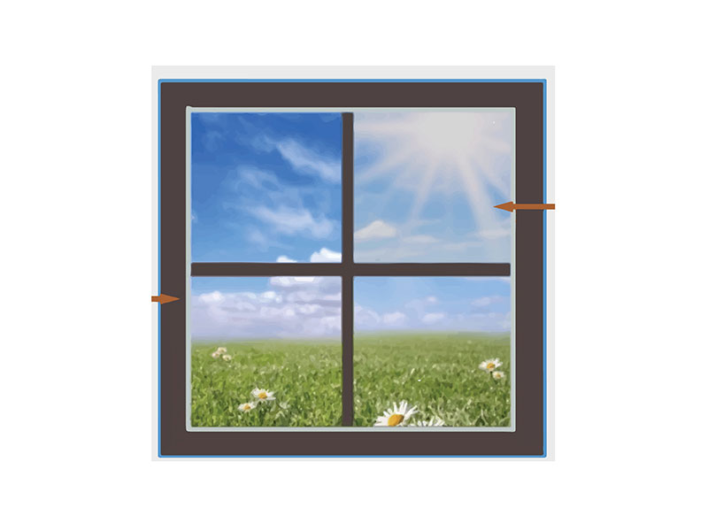 An illustration of a window frame with an outdoor view.